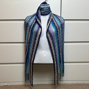 MISSONI Women's Multicolored Zigzag Pattern Rayon Scarf 71x11 Made In Italy